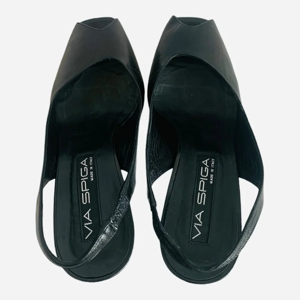 VIA SPIGA Black Leather High Heel Slingback Pumps Women’s Size 5